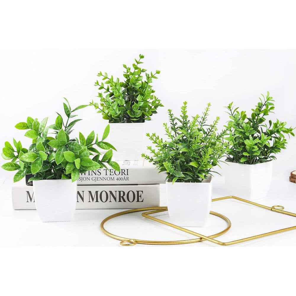 7.18 In. Artificial Green Fake Plants Mini Greenery Potted Plants, 4 Pack