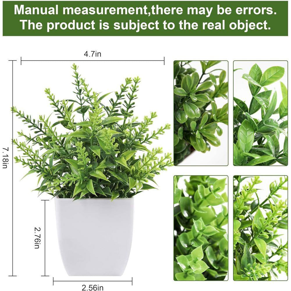 7.18 In. Artificial Green Fake Plants Mini Greenery Potted Plants, 4 Pack