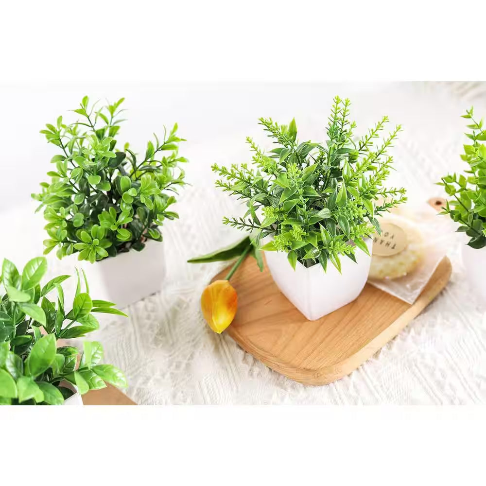 7.18 In. Artificial Green Fake Plants Mini Greenery Potted Plants, 4 Pack