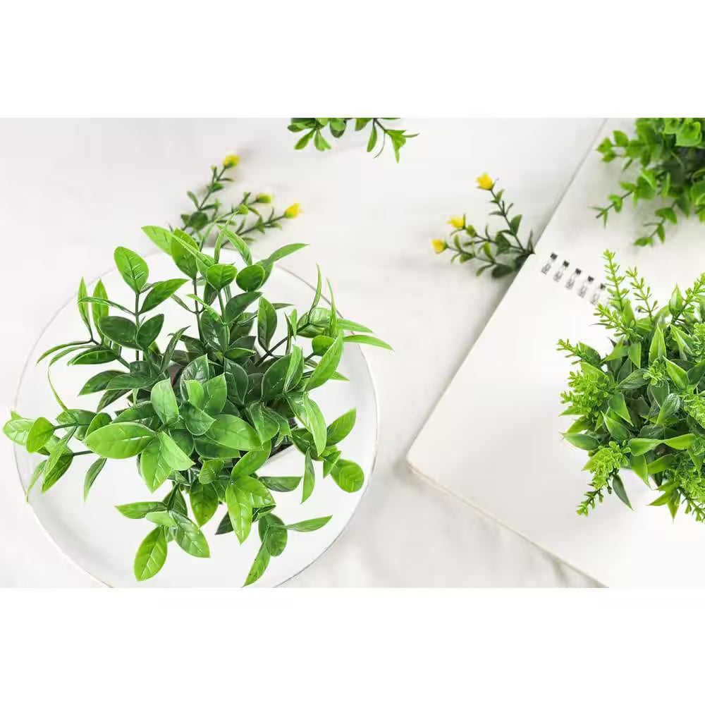 7.18 In. Artificial Green Fake Plants Mini Greenery Potted Plants, 4 Pack